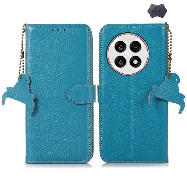 For OnePlus Ace 5 / 13R 5G Genuine Leather Litchi Texture RFID Leather Phone Case(Blue)