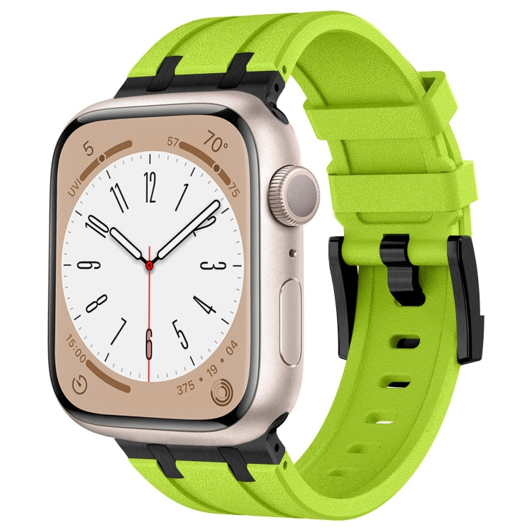 For Apple Watch Series 9 45mm Stone Grain Liquid Silicone Watch Band(Black Green)