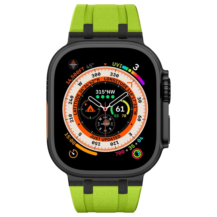 For Apple Watch Series 9 45mm Stone Grain Liquid Silicone Watch Band(Black Green)