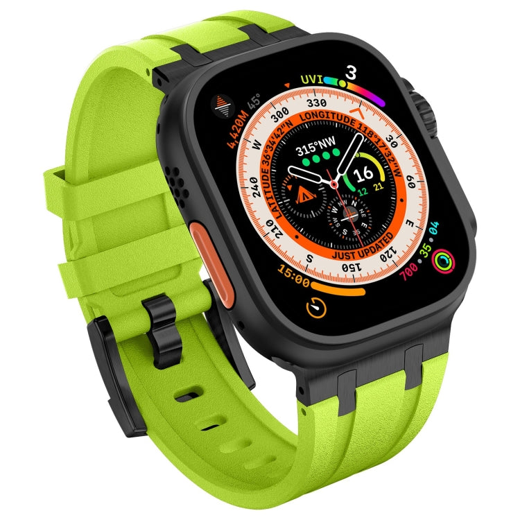 For Apple Watch Ultra 49mm Stone Grain Liquid Silicone Watch Band(Black Green)