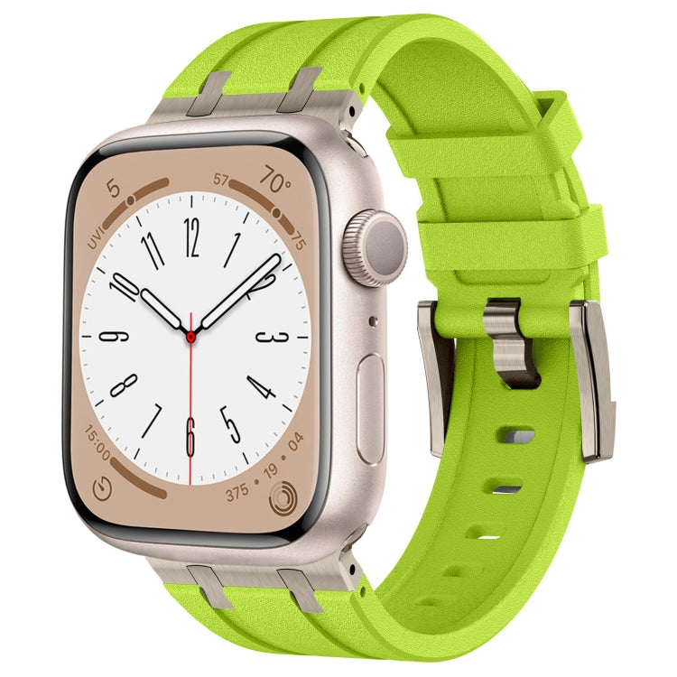 For Apple Watch Series 8 45mm Stone Grain Liquid Silicone Watch Band(Titanium Green)
