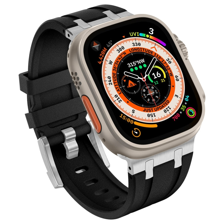 For Apple Watch SE 2022 44mm Stone Grain Liquid Silicone Watch Band(Silver Black)