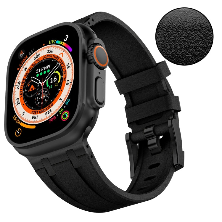 For Apple Watch Series 7 45mm Stone Grain Liquid Silicone Watch Band(Black Black)