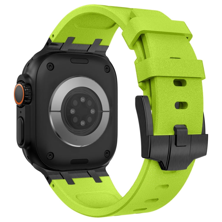 For Apple Watch Series 7 45mm Stone Grain Liquid Silicone Watch Band(Black Green)