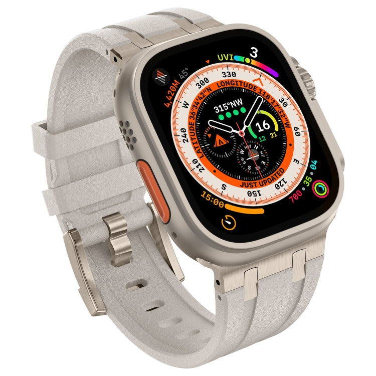For Apple Watch SE 44mm Stone Grain Liquid Silicone Watch Band(Titanium Starlight)