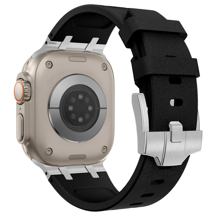 For Apple Watch SE 44mm Stone Grain Liquid Silicone Watch Band(Silver Black)