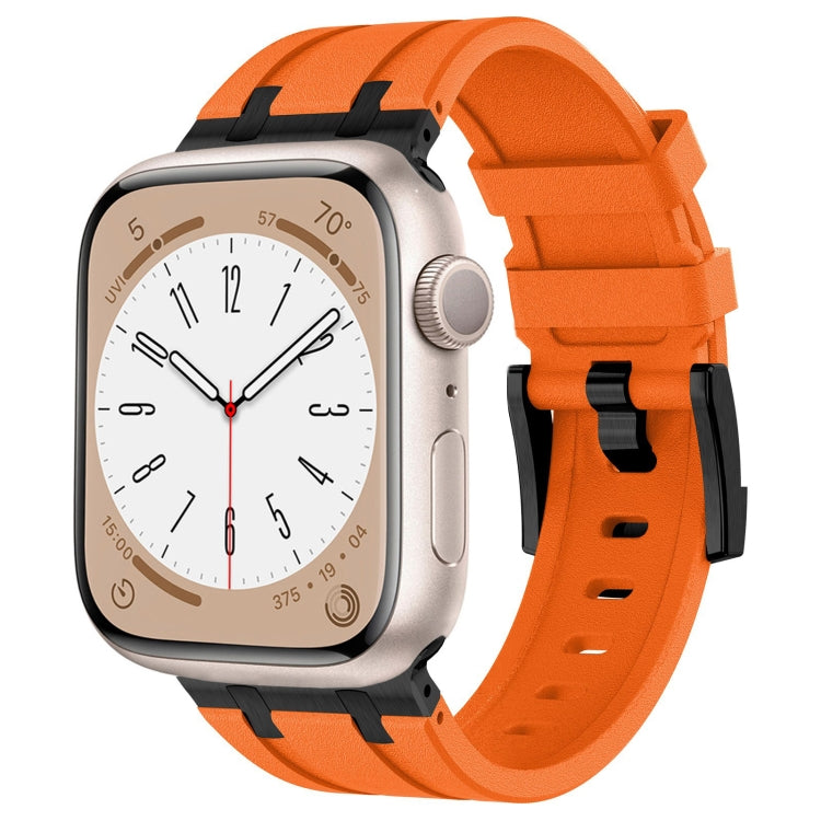 For Apple Watch Series 4 44mm Stone Grain Liquid Silicone Watch Band(Black Orange)