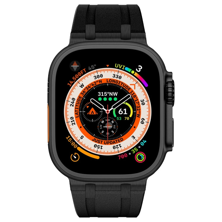 For Apple Watch Series 4 44mm Stone Grain Liquid Silicone Watch Band(Black Black)