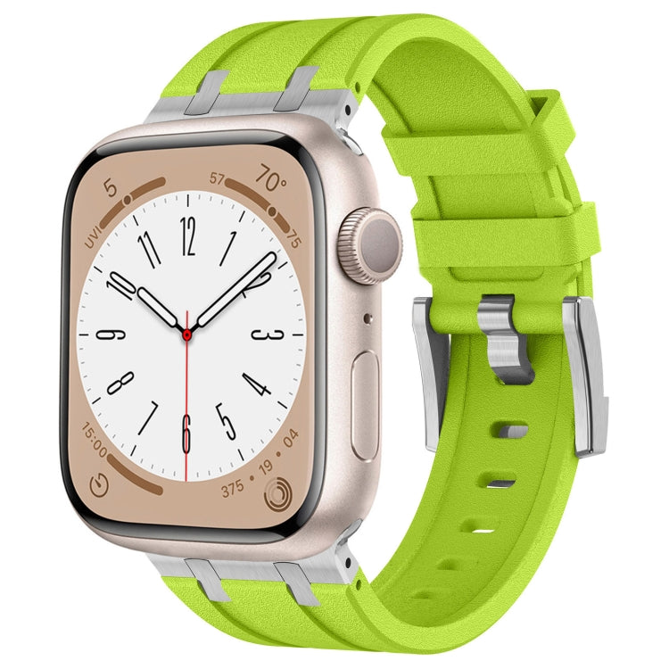 For Apple Watch Series 3 42mm Stone Grain Liquid Silicone Watch Band(Silver Green)