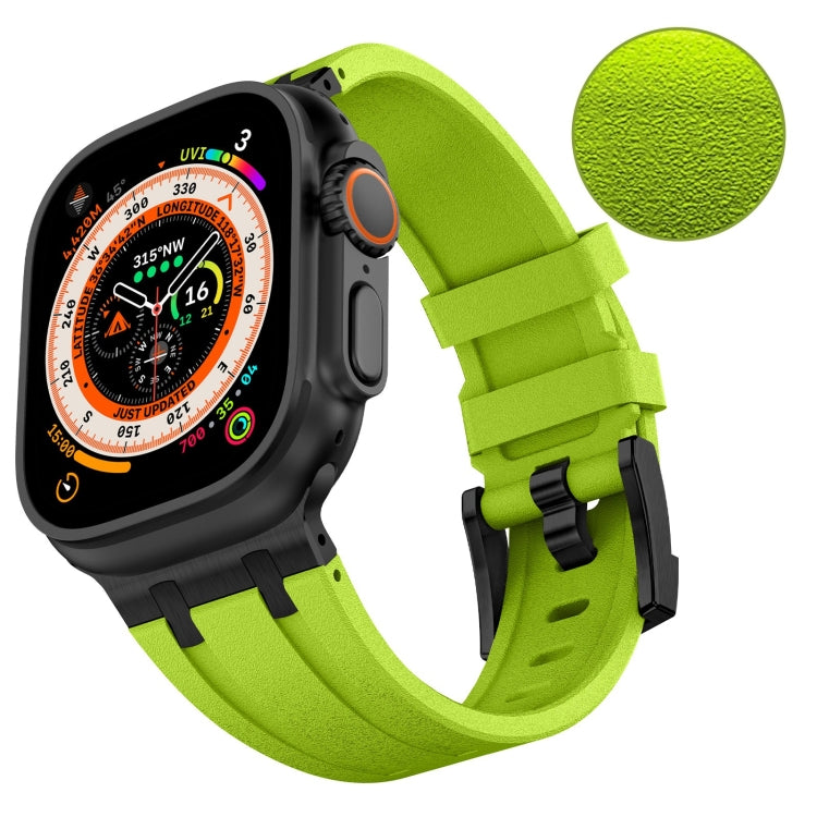For Apple Watch Series 2 42mm Stone Grain Liquid Silicone Watch Band(Black Green)