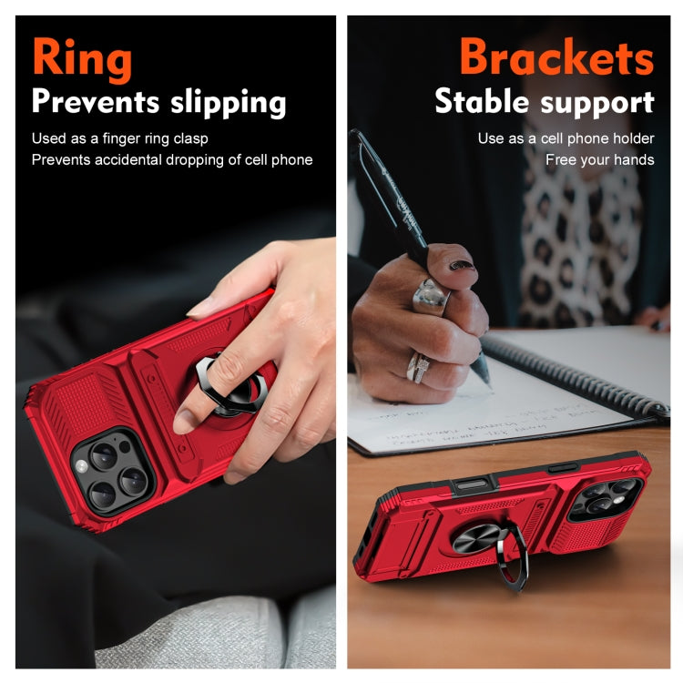 For iPhone 16 Pro Max TPU+PC Shockproof Card Phone Case with Metal Ring Holder(Red) - iPhone 16 Pro Max Cases by PMC TechLife | Online Shopping South Africa | PMC TechLife | Buy Now Pay Later Mobicred