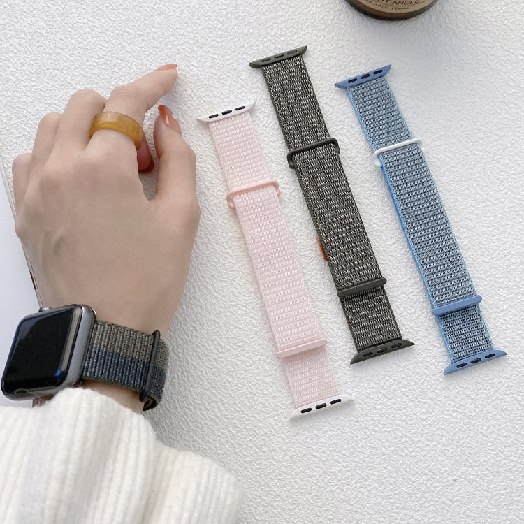 For Apple Watch Series 3 42mm Dual Hook and Loop Nylon Watch Band(Pearl Powder)