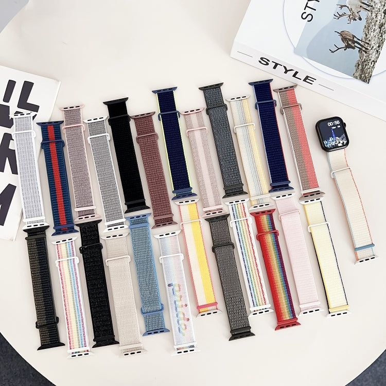 For Apple Watch SE 2023 40mm Dual Hook and Loop Nylon Watch Band(Reflective Black)