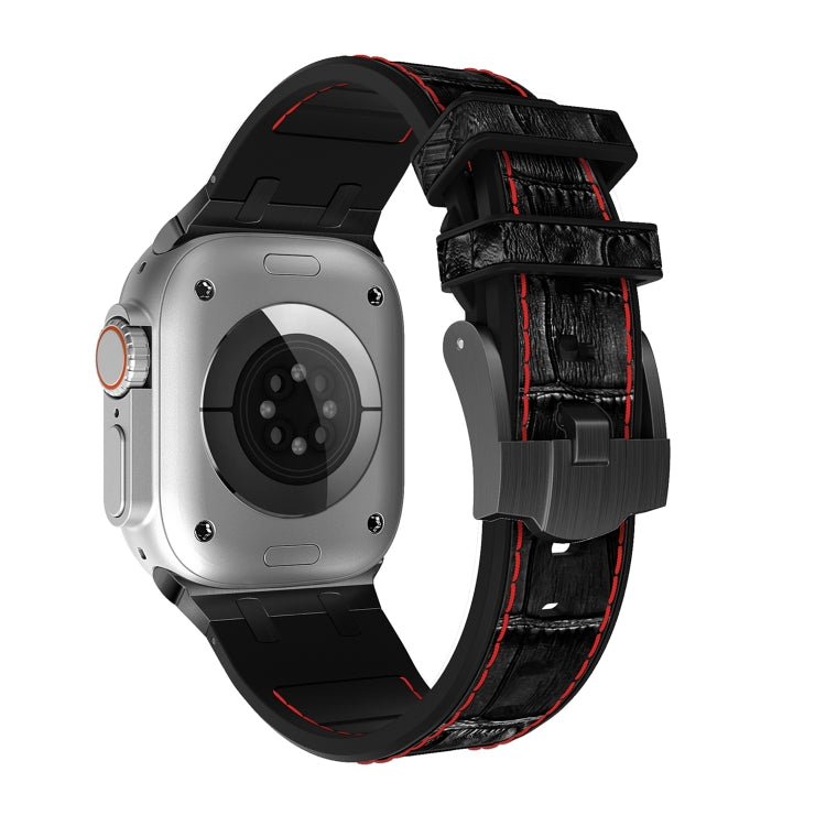For Apple Watch SE 2022 40mm Crocodile Texture Liquid Silicone Watch Band(Black Red Black)