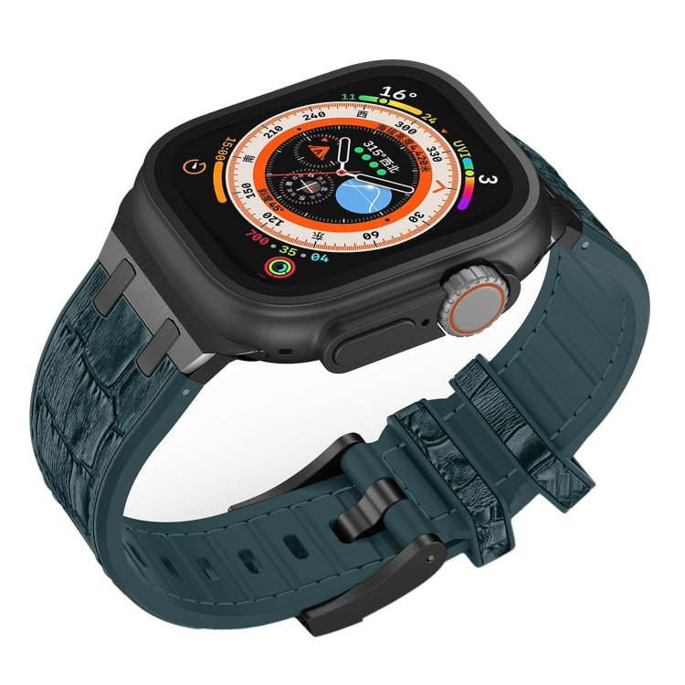 For Apple Watch Series 4 44mm Crocodile Texture Liquid Silicone Watch Band(Black Deep Green)