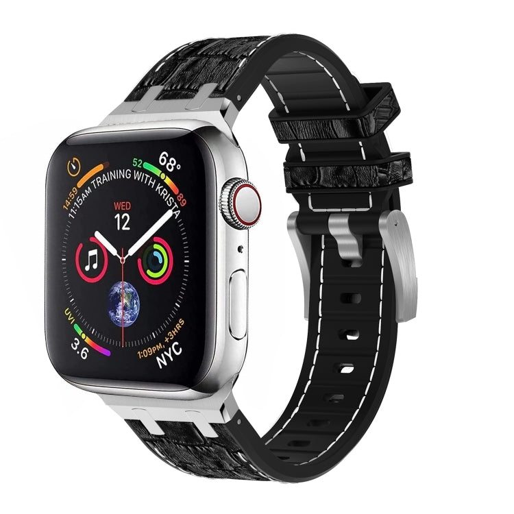 For Apple Watch Series 4 44mm Crocodile Texture Liquid Silicone Watch Band(Silver White Black)