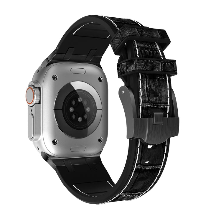 For Apple Watch Series 3 42mm Crocodile Texture Liquid Silicone Watch Band(Black White Black)
