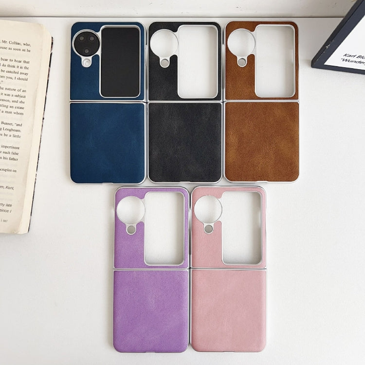 For OPPO Find N3 Flip Skin Feel Leather Texture Pearlescent Paint Shockproof Phone Case(Brown) - Find N3 Flip Cases by PMC TechLife | Online Shopping South Africa | PMC TechLife