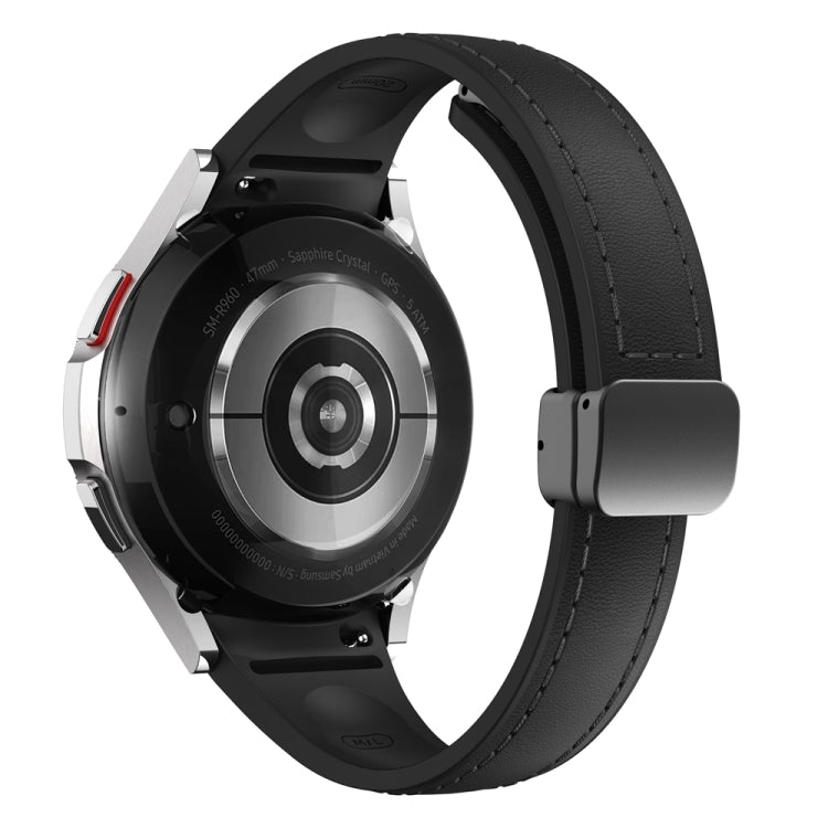 For Samsung Galaxy Watch 6 Slim Magnetic Black Buckle Leather Silicone Watch Band(Black)