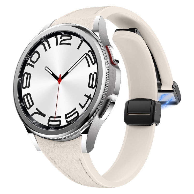 For Samsung Galaxy Watch 6 Slim Magnetic Black Buckle Leather Silicone Watch Band(Starlight)