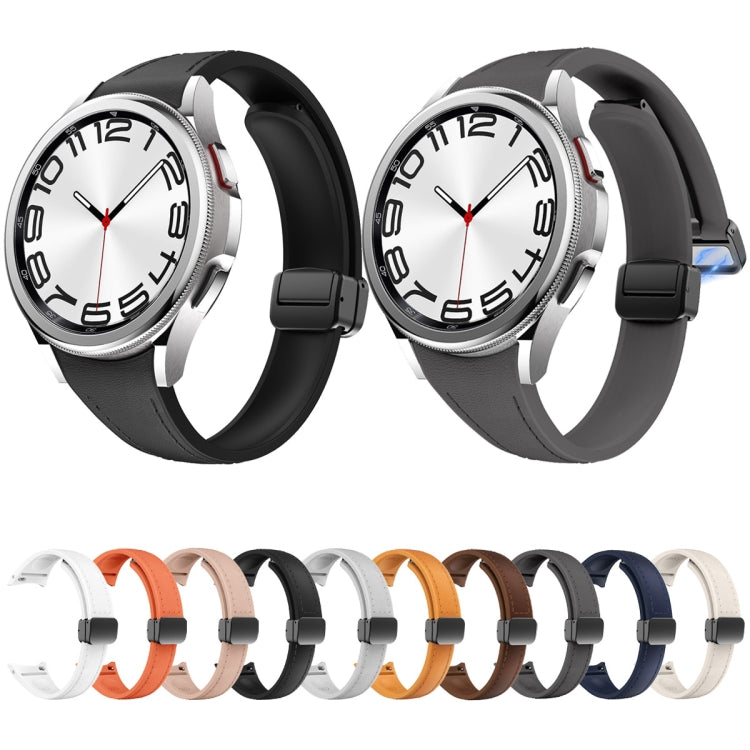 For Samsung Galaxy Watch 6 Slim Magnetic Black Buckle Leather Silicone Watch Band(Black)