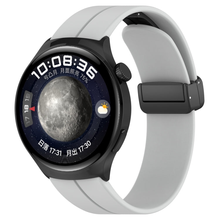 18mm Groove Folding Black Buckle Silicone Watch Band(Light Grey)