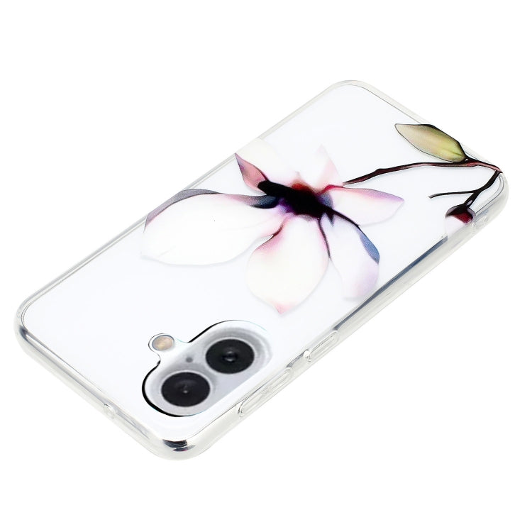 For iPhone 16 Plus Colorful Painting Pattern TPU Phone Case(White Flowers)