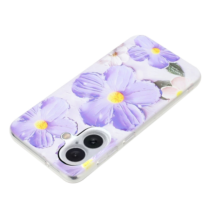 For iPhone 16 Colorful Painting Pattern TPU Phone Case(Purple Flowers) - iPhone 16 Cases by PMC TechLife | Online Shopping South Africa | PMC TechLife | Buy Now Pay Later Mobicred