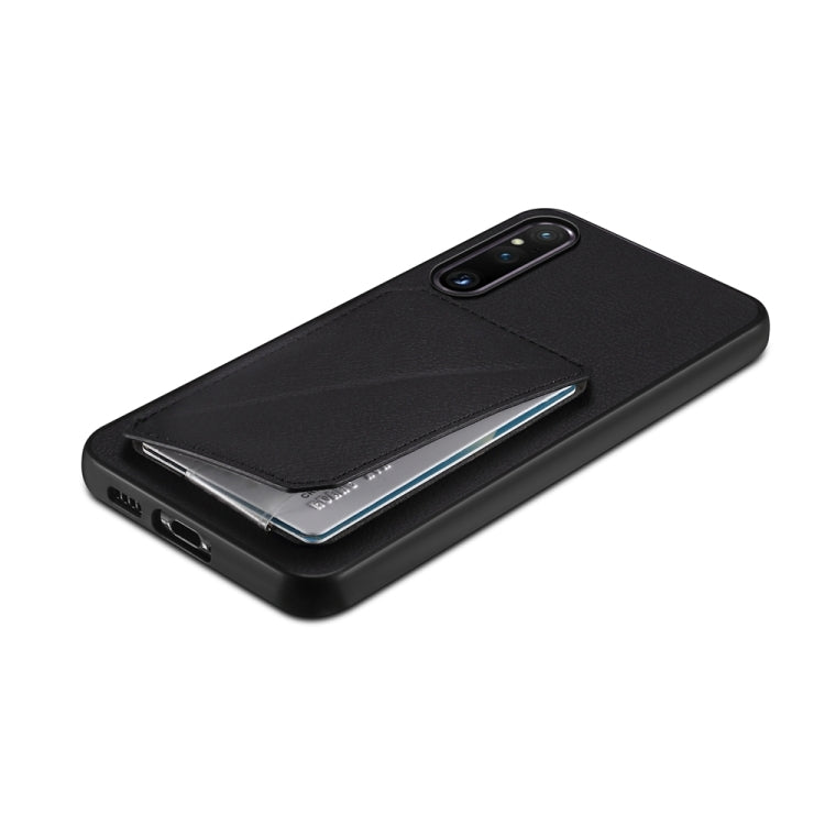 For Sony Xperia 1 V D04 Calf Texture Dual Card Slot Holder Phone Case(Black) - Sony Cases by PMC TechLife | Online Shopping South Africa | PMC TechLife | Buy Now Pay Later Mobicred