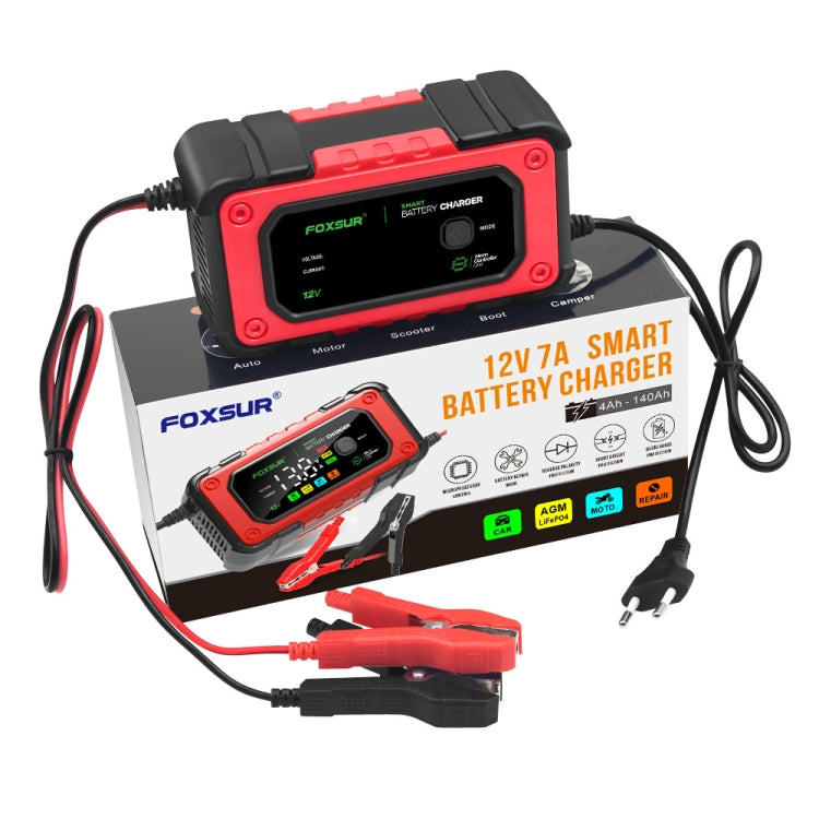 FOXSUR 7A 12V Car / Motorcycle Smart Battery Charger, Plug Type:UK Plug(Red) - free shipping - PMC TechLife - Order now!