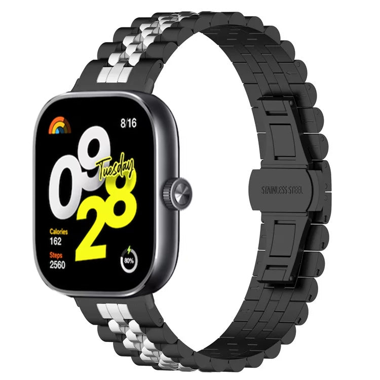 For Xiaomi Redmi Watch 4 Five-bead Butterfly Buckle Metal Watch Band(Black Silver A)