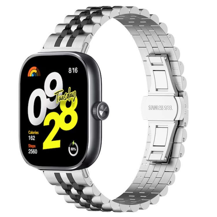 For Xiaomi Redmi Watch 4 Five-bead Butterfly Buckle Metal Watch Band(Silver Black B)