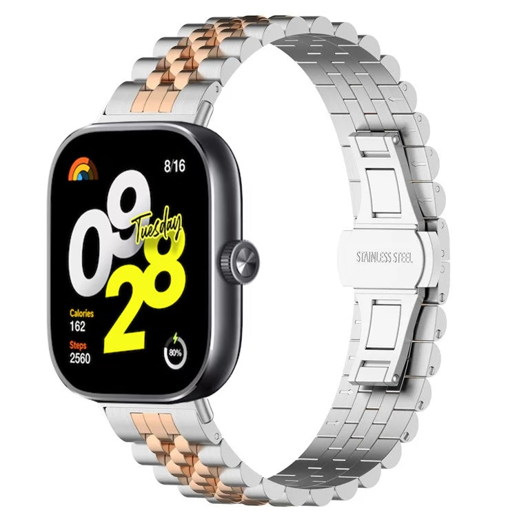 For Xiaomi Redmi Watch 4 Five-bead Butterfly Buckle Metal Watch Band(Silver Rose Gold A)