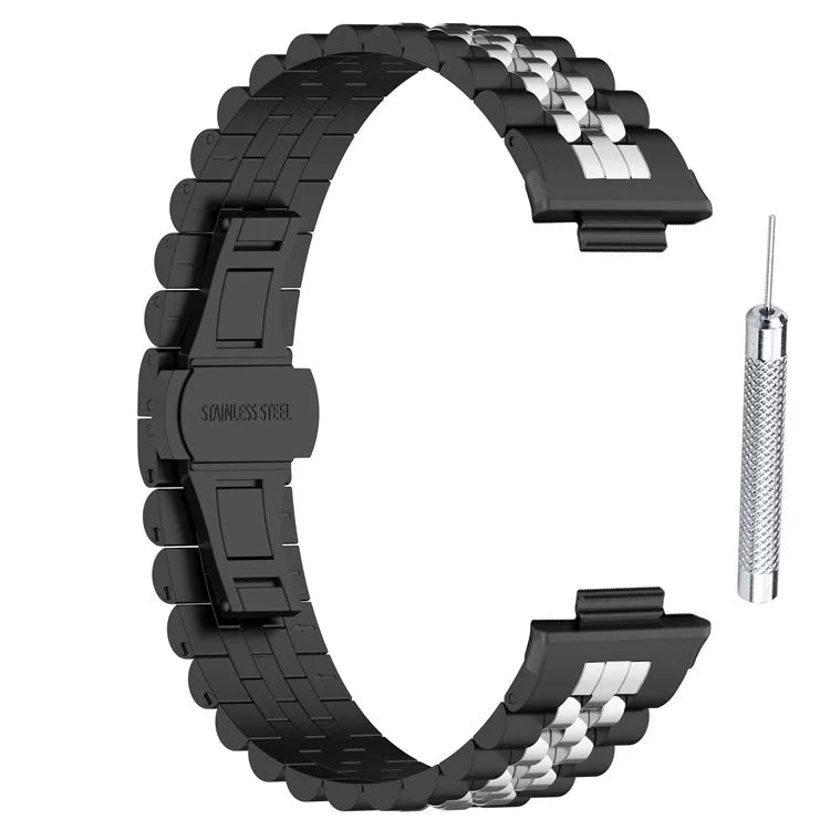 For Xiaomi Redmi Watch 4 Five-bead Butterfly Buckle Metal Watch Band(Black Silver A)