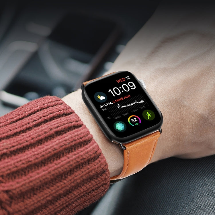 For Apple Watch Series 9 45mm DUX DUCIS Business Genuine Leather Watch Strap(Khaki)