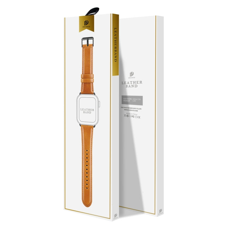 For Apple Watch Series 9 45mm DUX DUCIS Business Genuine Leather Watch Strap(Khaki)