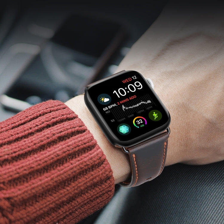 For Apple Watch Series 4 40mm DUX DUCIS Business Genuine Leather Watch Strap(Coffee)