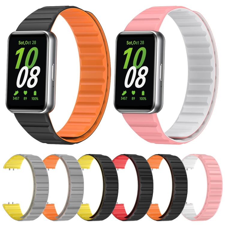 For Samsung Galaxy Fit 3 Two Color Magnetic Silicone Watch Band(White Pink)