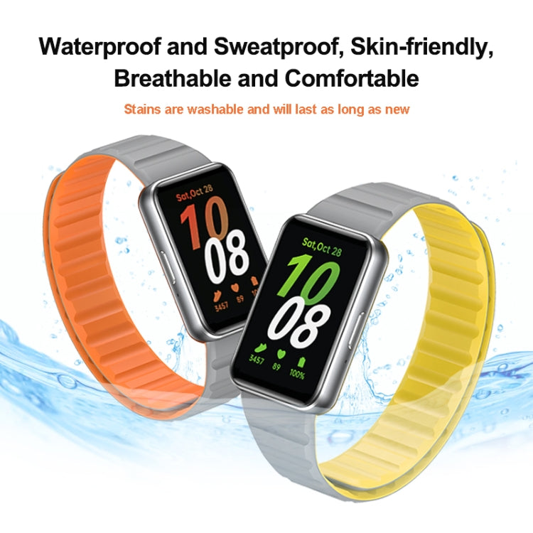 For Samsung Galaxy Fit 3 Two Color Magnetic Silicone Watch Band(White Pink)