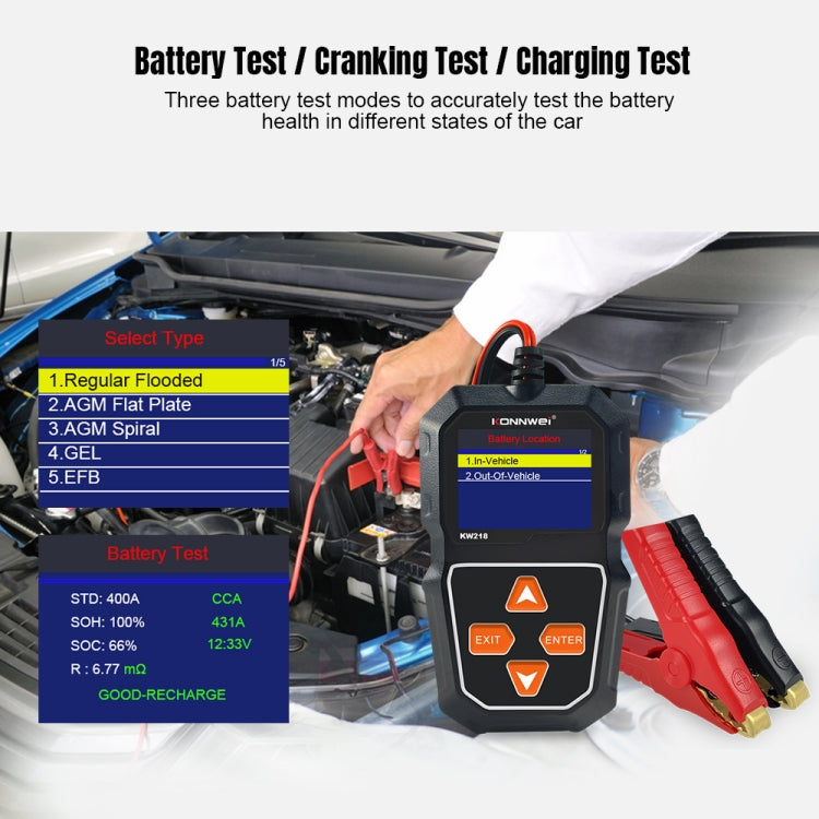 KONNWEI KW218 2.4 inch Color Screen Car Battery Tester(Black) - free shipping - PMC Jewellery - Order now!