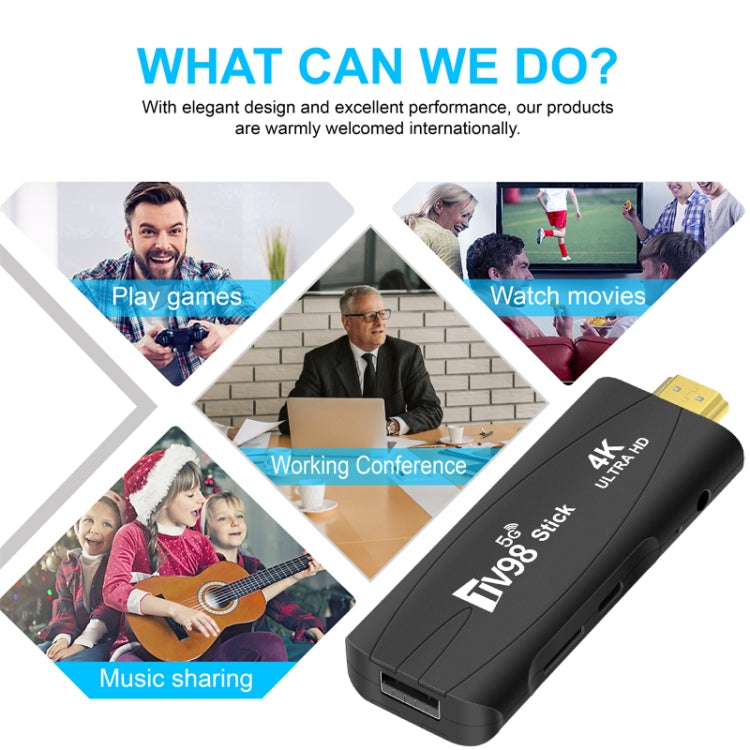 TV98 Rockchip 3228A Quad Core 4K HD Bluetooth Android TV Stick, RAM:2GB+16GB(EU Plug)