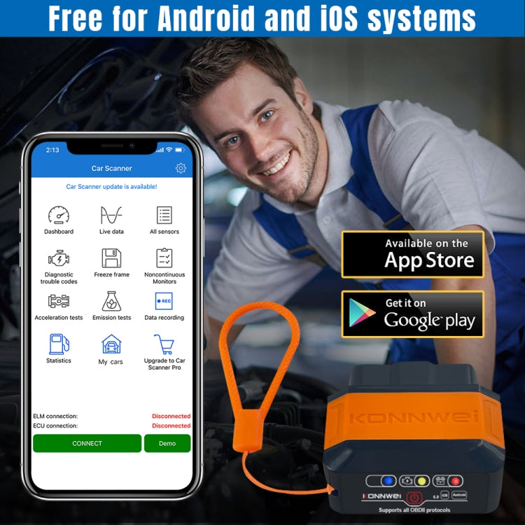 KONNWEI KW906 Bluetooth 5.0 Car OBD2 Scanner Support Android & iOS(Black Orange) - free shipping - PMC Jewellery - Order now!