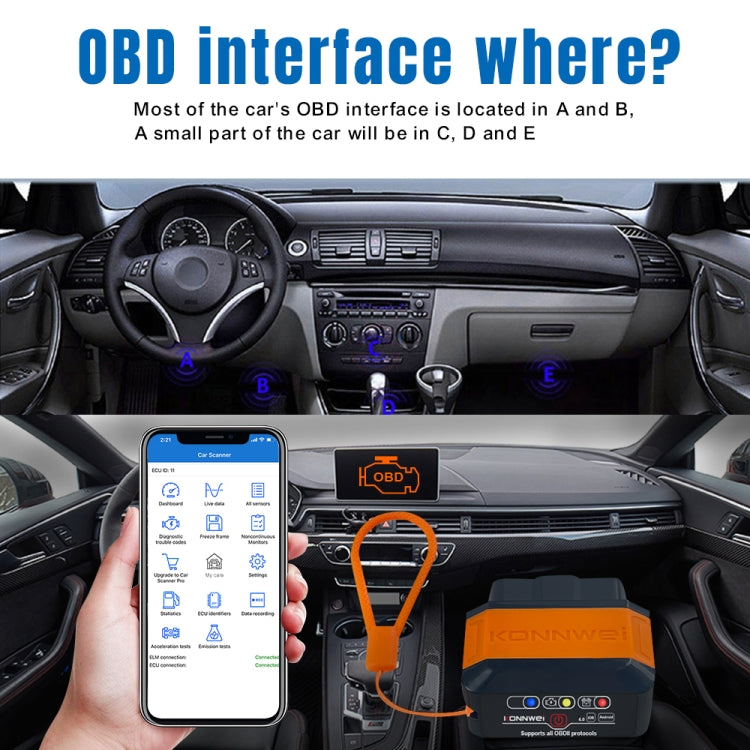 KONNWEI KW906 Bluetooth 5.0 Car OBD2 Scanner Support Android & iOS(Black Orange) - free shipping - PMC Jewellery - Order now!