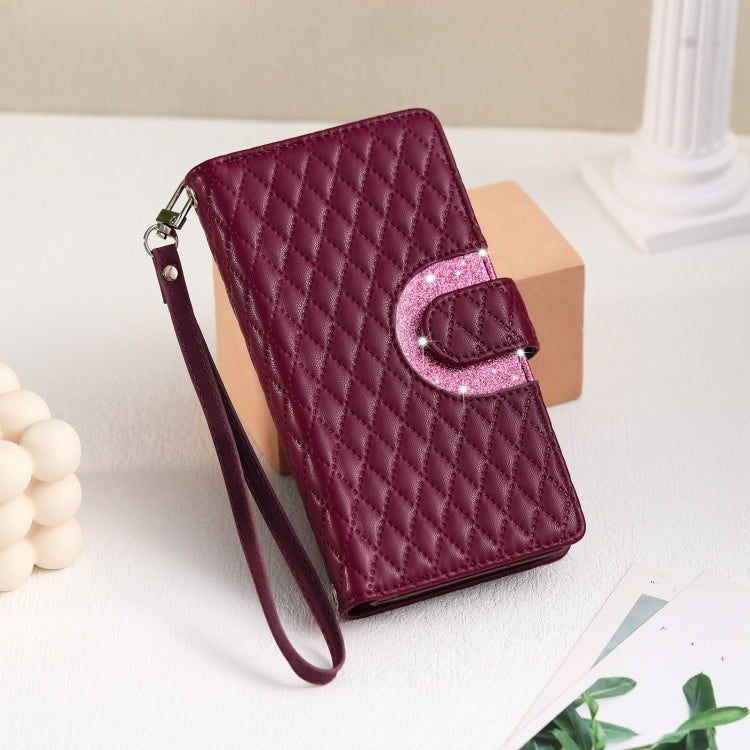 For Google Pixel 7 Pro 5G Glitter Lattice Zipper Wallet Leather Phone Case(Wine Red)