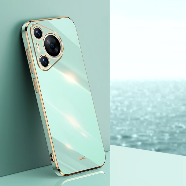 For Huawei Pura 70 XINLI Straight 6D Plating Gold Edge TPU Phone Case(Mint Green)