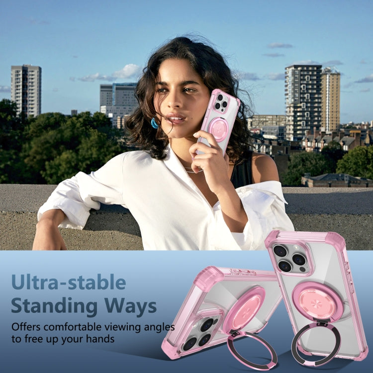 For iPhone 16 Pro Max Gold Shield CD Pattern MagSafe Magnetic Phone Case with Rotating Stand(Transparent Pink) - iPhone 16 Pro Max Cases by PMC TechLife | Online Shopping South Africa | PMC TechLife | Buy Now Pay Later Mobicred