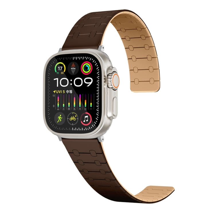 For Apple Watch Series 8 41mm Two Color Loop Magnetic Silicone Watch Band(Dark Brown+Light Brown)