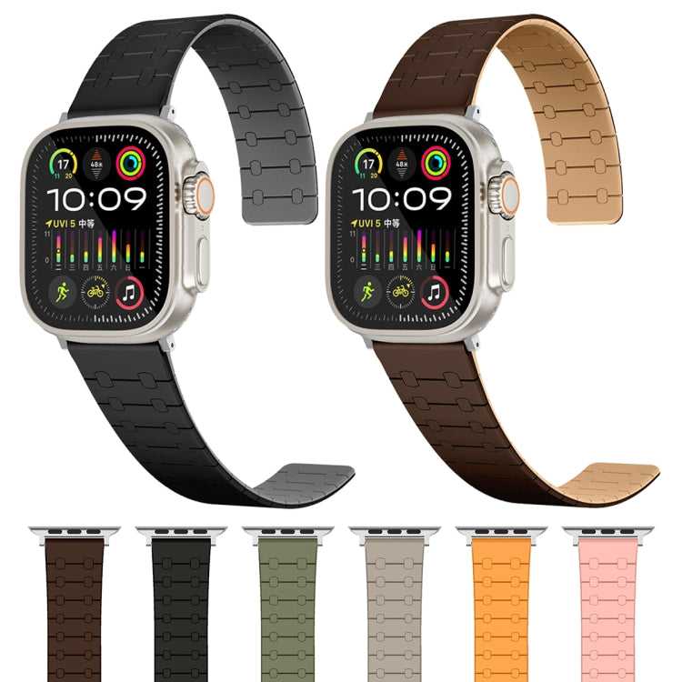 For Apple Watch Series 3 42mm Two Color Loop Magnetic Silicone Watch Band(Green+Grey)
