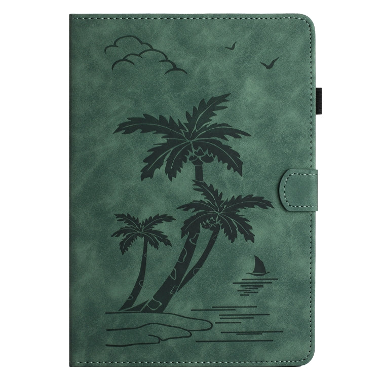 For Samsung Galaxy Tab S9 X710/X716B/X718U Coconut Tree Embossed Smart Leather Tablet Case(Green)