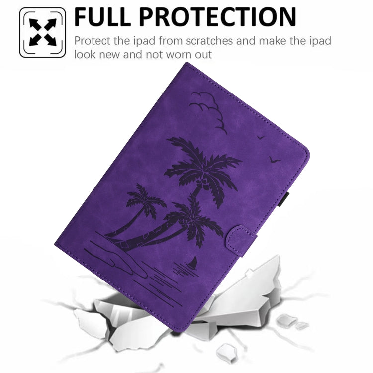 For Samsung Galaxy Tab S9 FE X510/X516B Coconut Tree Embossed Smart Leather Tablet Case(Purple)